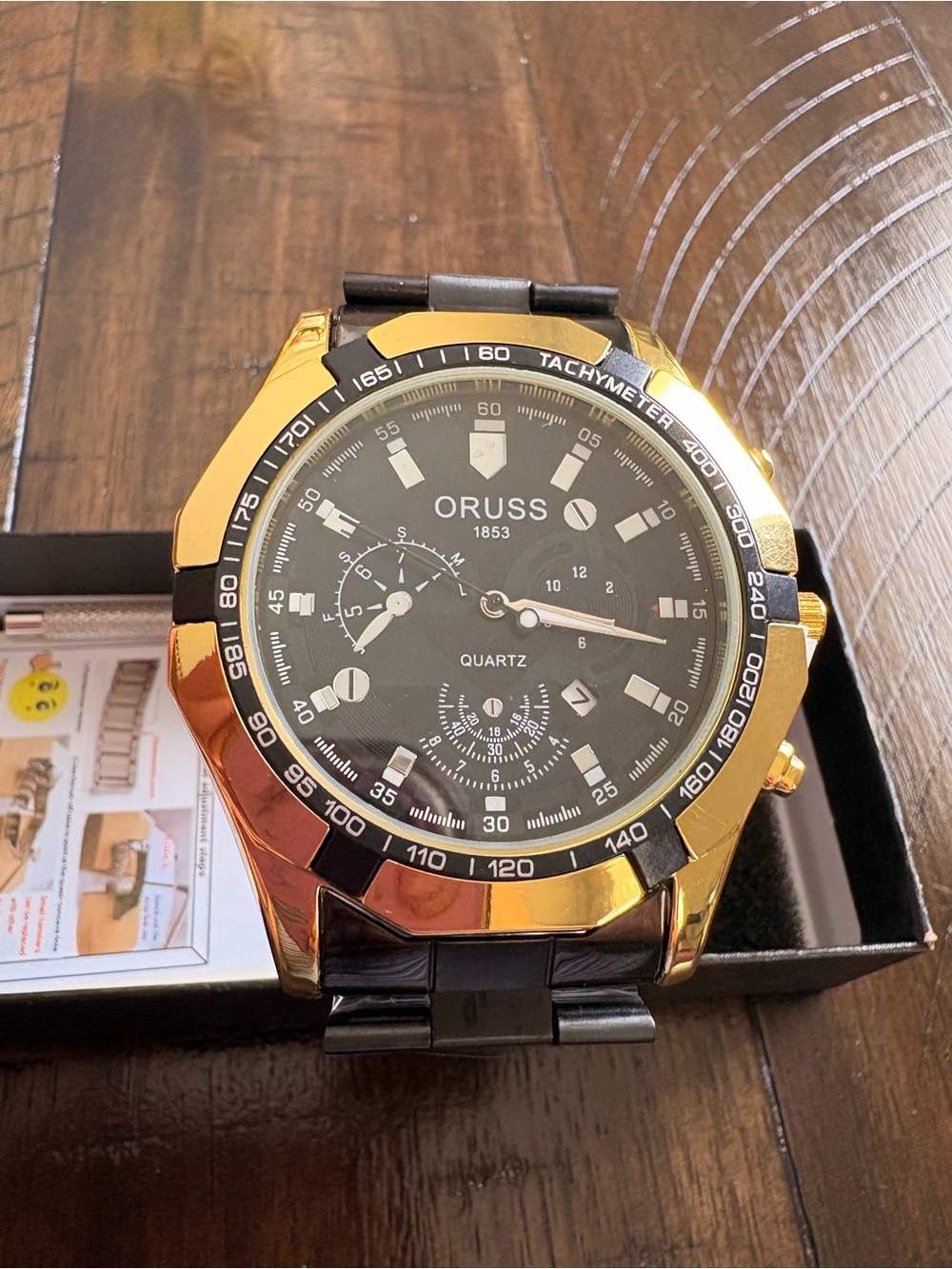 ORUSS Gold and Black Men’s Tachymeter Quartz Watch
